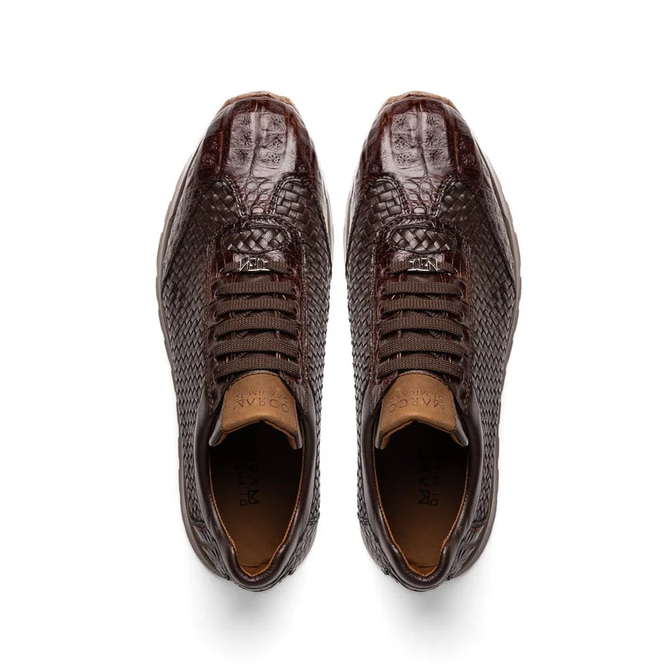 Marco Di Milano Roma Men's Shoes Brown Woven Calfskin / Genuine Caiman Crocodile Fashion Sneaker - 6