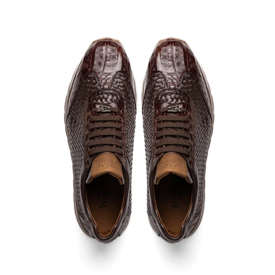 Marco Di Milano Roma Men's Shoes Brown Woven Calfskin / Genuine Caiman Crocodile Fashion Sneaker - 8