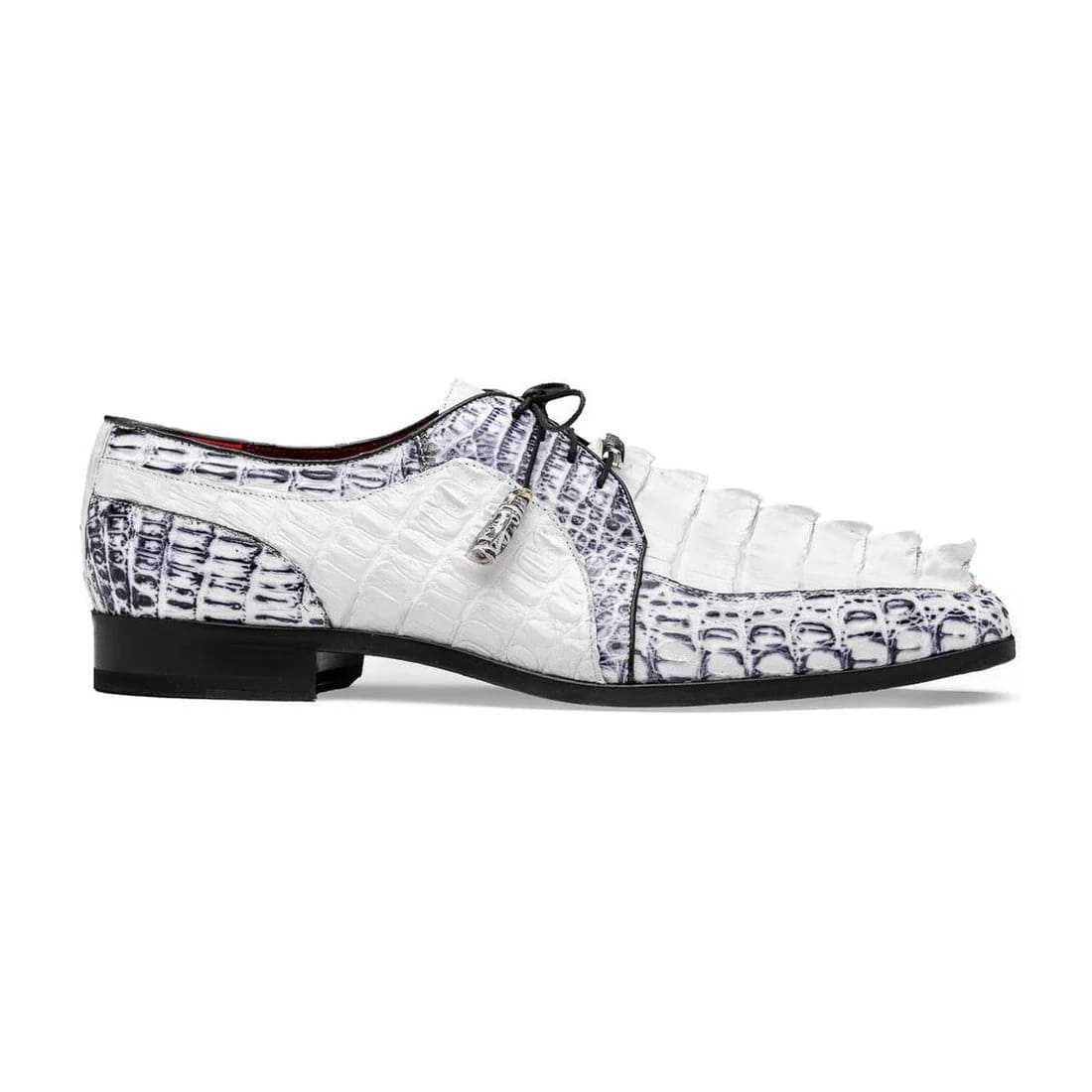 Marco Di Milano Caribe Men's Shoes White & Newspaper Genuine Hornback Caiman Crocodile Dress Derby Oxfords - 6