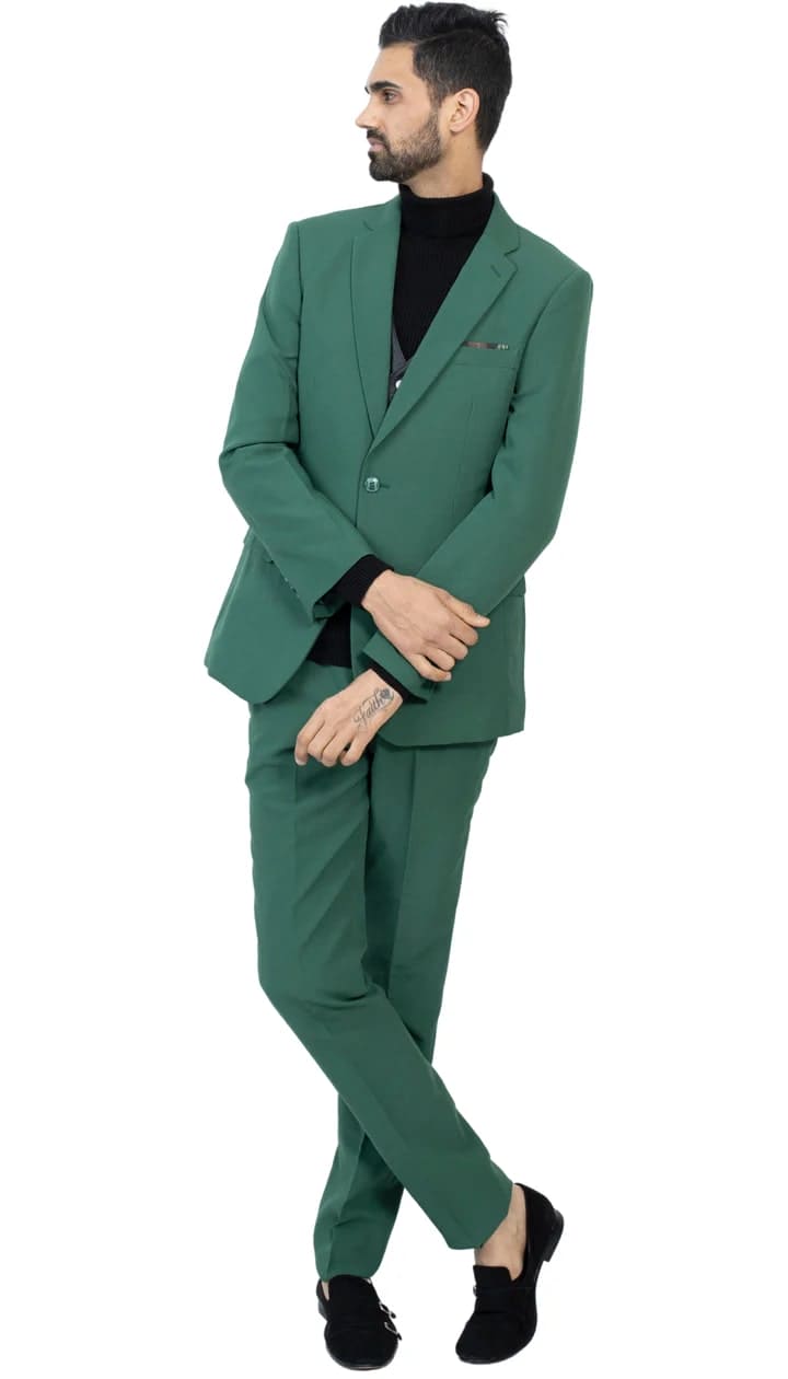 Paul Lorenzo Mens Hunter Green Slim Fit 2 Piece Suit - 38 Short Jacket+32 Waist Adjustable 28to34)(Height: 5 4 to5 7 )(Neck  15-16.5)S-M)