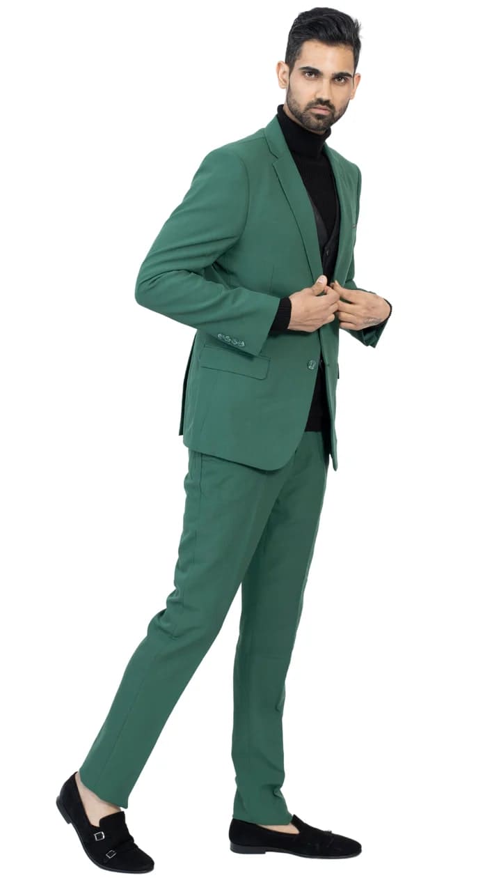 Paul Lorenzo Mens Hunter Green Slim Fit 2 Piece Suit - 38 Short Jacket+32 Waist Adjustable 28to34)(Height: 5 4 to5 7 )(Neck  15-16.5)S-M)