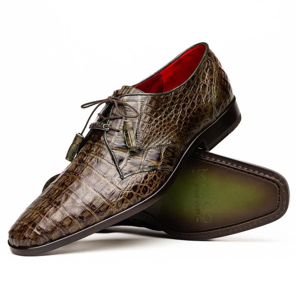 Marco Di Milano Lacio Men's Shoes Wood Green Genuine Caiman Crocodile Dress Derby Oxfords - 6