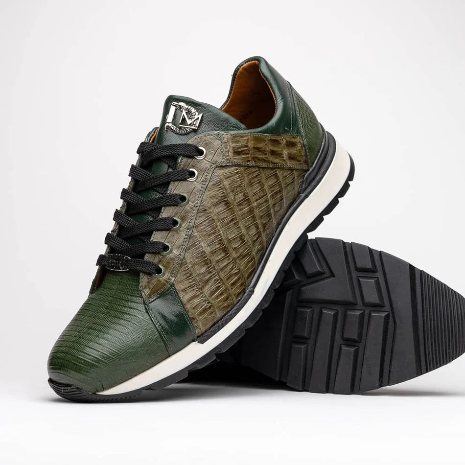 Marco Di Milano Portici Men's Shoes Green & Olive Exotic Lizard / Crocodile Casual Sneakers - 6