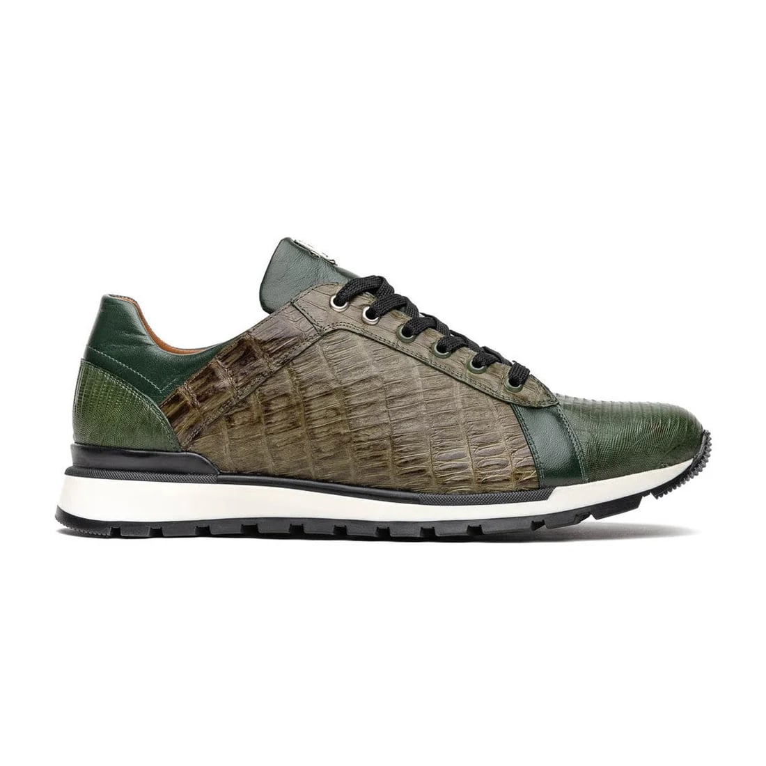 Marco Di Milano Portici Men's Shoes Green & Olive Exotic Lizard / Crocodile Casual Sneakers - 8