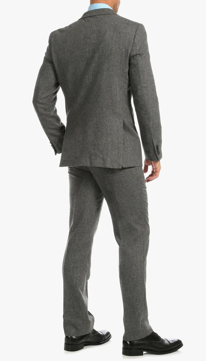 York Grey Slim Fit 3 Piece Herringbone Suit