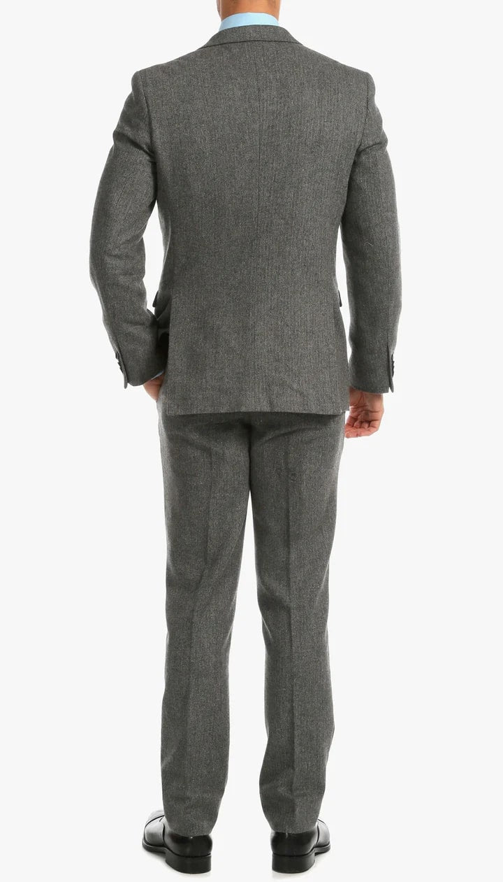 York Grey Slim Fit 3 Piece Herringbone Suit - 38 Short Jacket+32 Waist Adjustable 28to34)(Height: 5 4 to5 7 )(Neck  15-16.5)S-M)