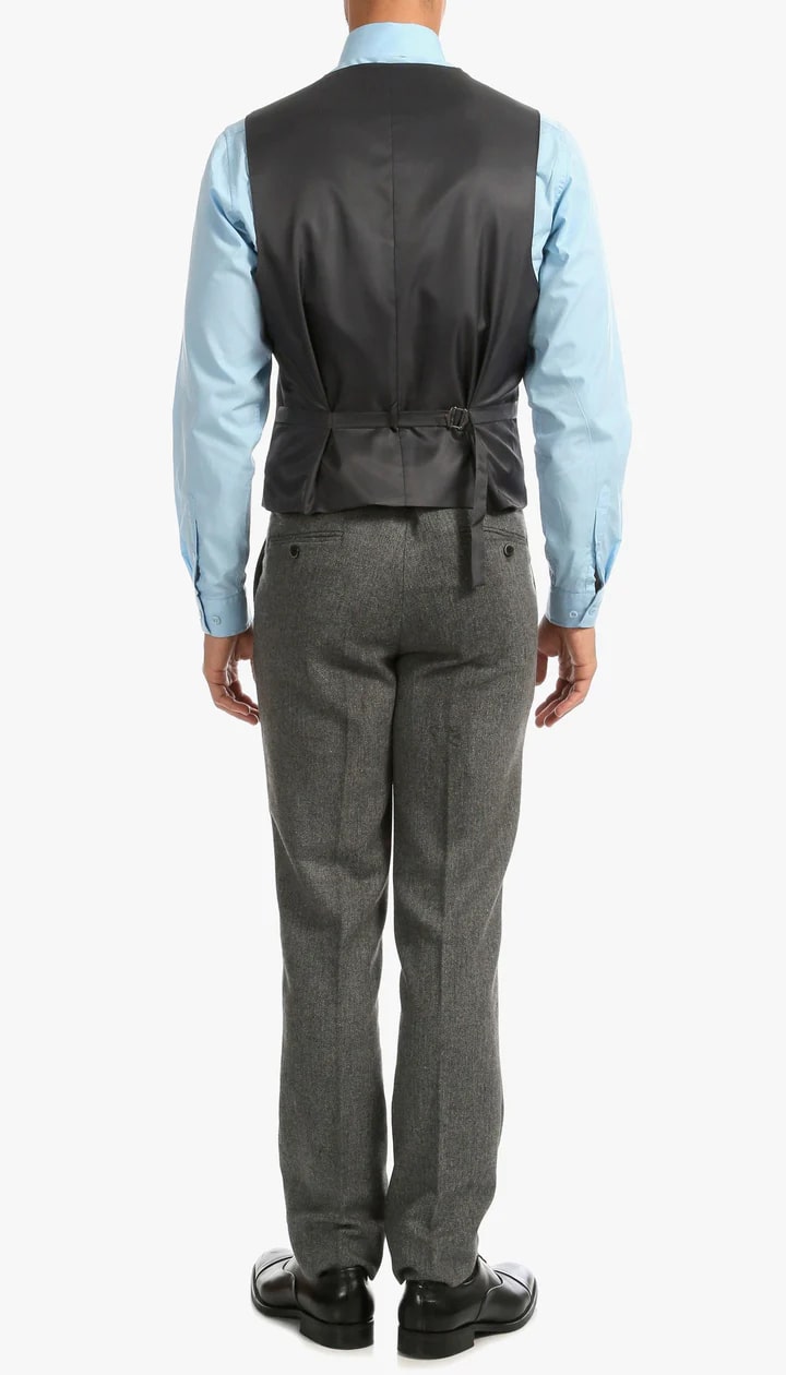 York Grey Slim Fit 3 Piece Herringbone Suit - 38 Short Jacket+32 Waist Adjustable 28to34)(Height: 5 4 to5 7 )(Neck  15-16.5)S-M)