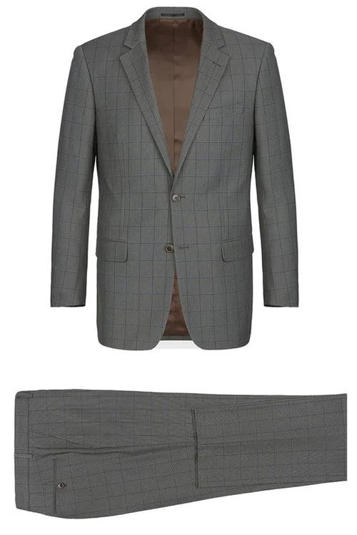 Cheap Priced Suit - Mens Two Button Slim Fit Two Piece Suit In Grey Windowpane Plaid