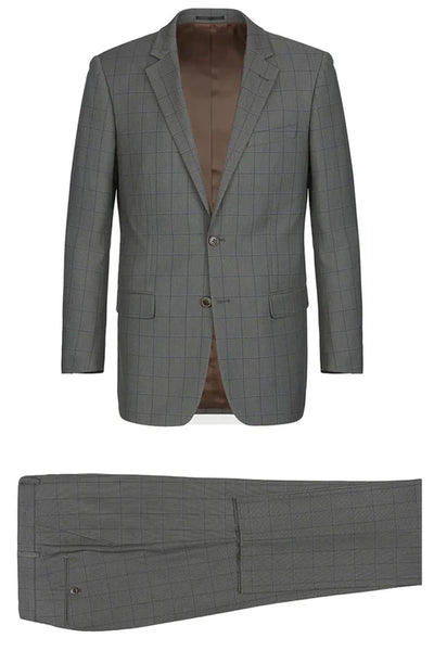 Cheap Priced Suit - Mens Two Button Slim Fit Two Piece Suit In Grey Windowpane Plaid