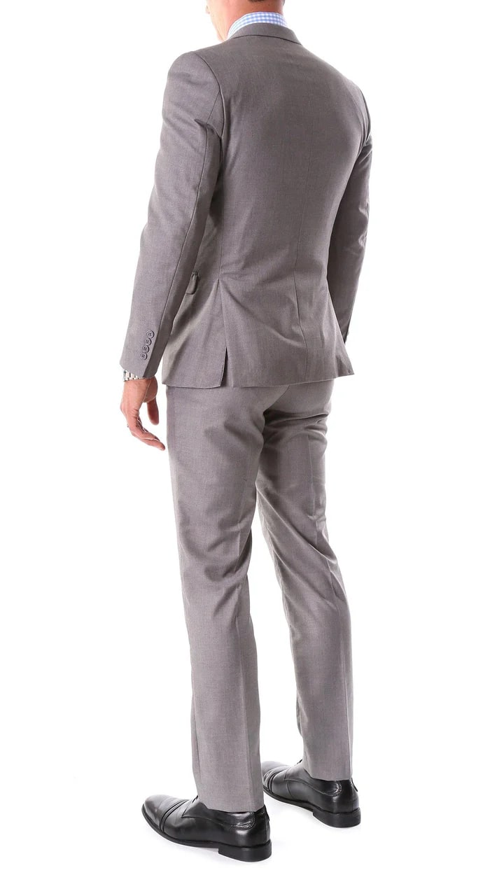 Oslo Grey Notch Lapel 2 Piece Slim Fit Suit - 38 Short Jacket+32 Waist Adjustable 28to34)(Height: 5 4 to5 7 )(Neck  15-16.5)S-M)