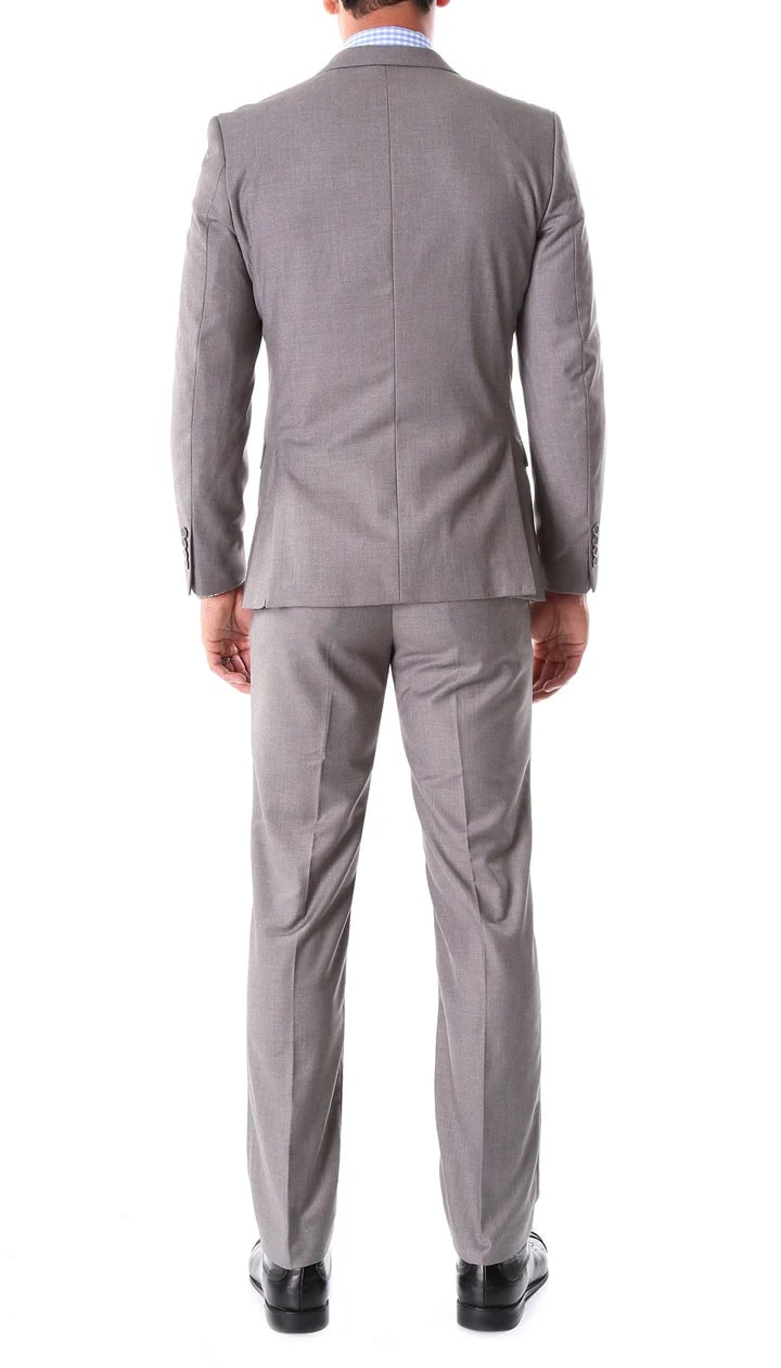 Oslo Grey Notch Lapel 2 Piece Slim Fit Suit - 38 Short Jacket+32 Waist Adjustable 28to34)(Height: 5 4 to5 7 )(Neck  15-16.5)S-M)