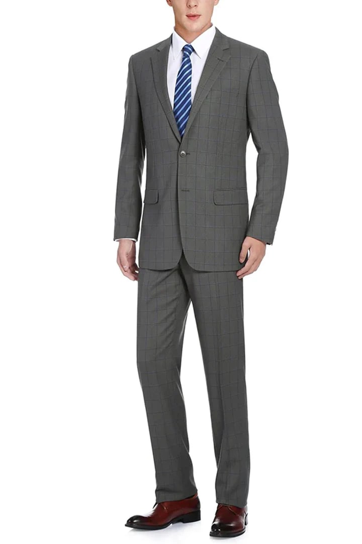 Cheap Suit - Mens Two Button Slim Fit Two Piece Suit In Grey Windowpane Plaid