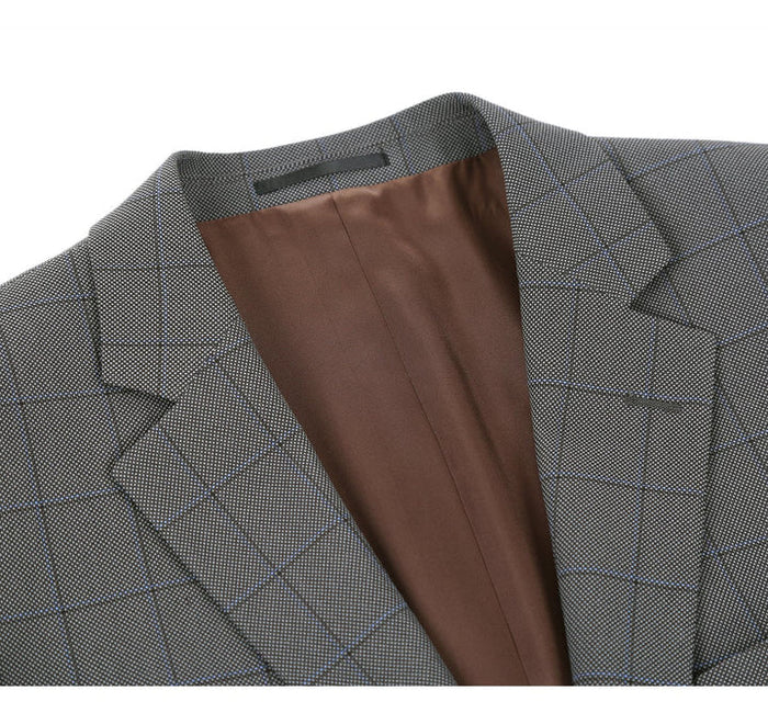 Cheap Priced Suit - Mens Two Button Slim Fit Two Piece Suit In Grey Windowpane Plaid