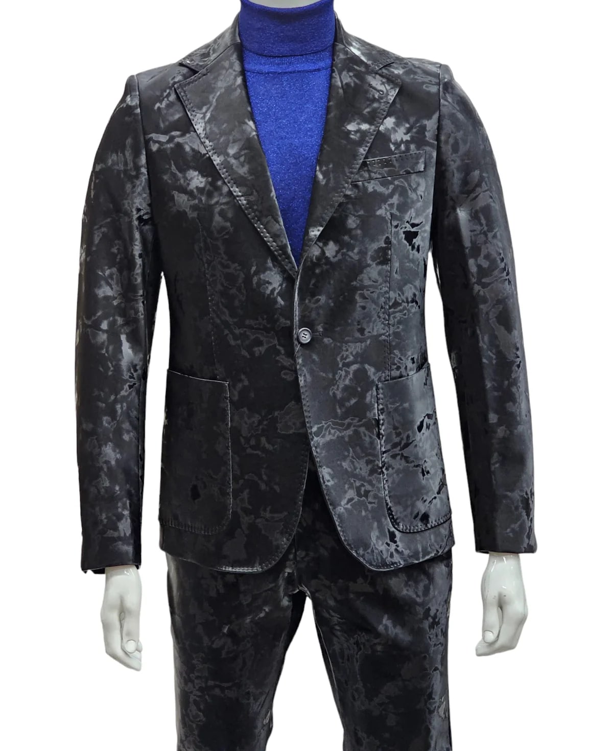 Camouflage Design Two Piece Slim Fit Suit Black - 34 Short or Extra Small