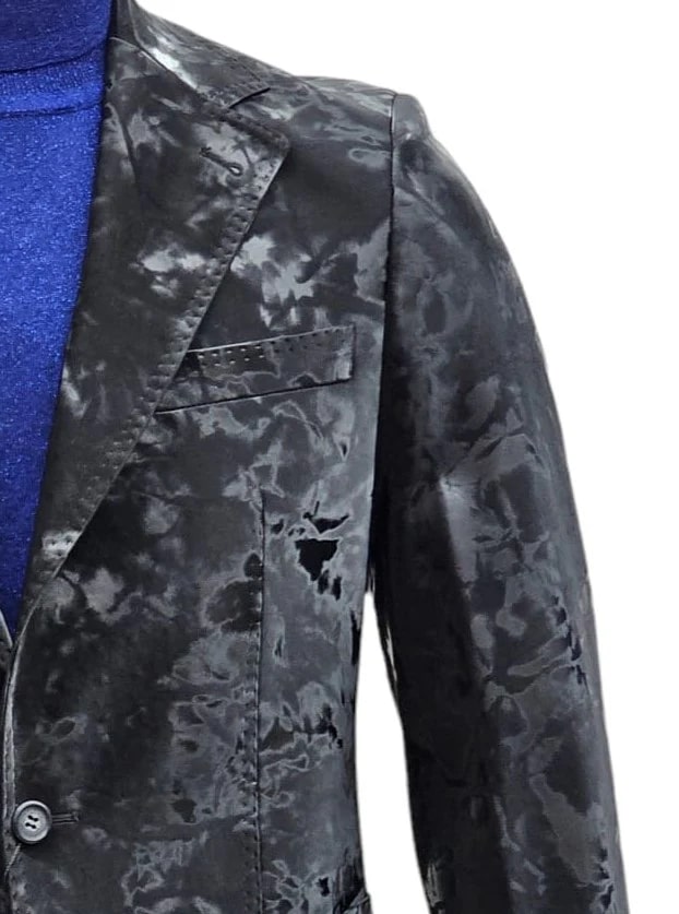 Camouflage Design Two Piece Slim Fit Suit Black - 34 Short or Extra Small