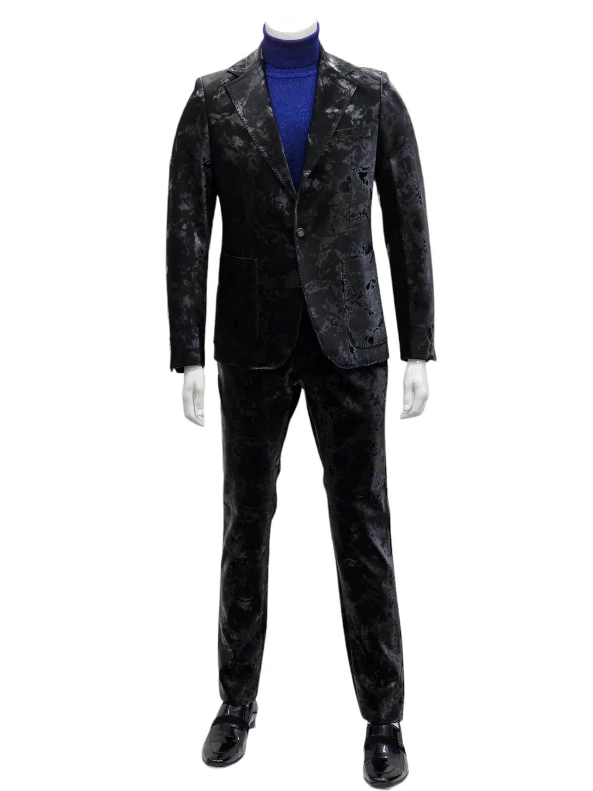 Camouflage Design Two Piece Slim Fit Suit Black - 34 Short or Extra Small