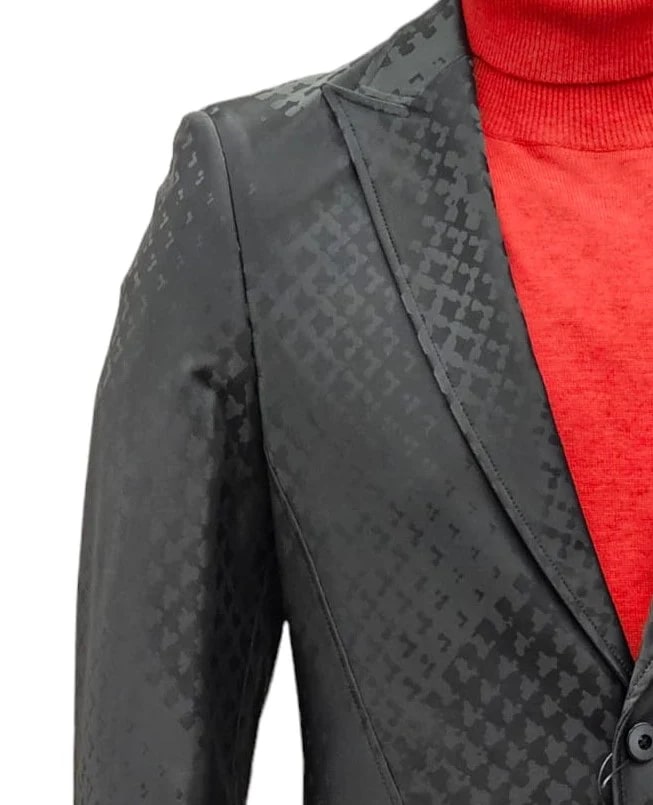 Mens One Button Peak Lapel Suit Black on Black - 34 Short or Extra Small