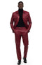 Two Piece Slim Fit Faux Leather Casual Suit Burgundy