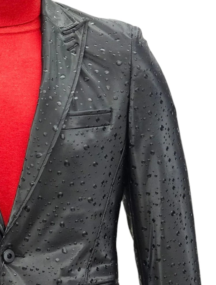 Mens One Button Peak Lapel Suit Black-Rain - 34 Short or Extra Small