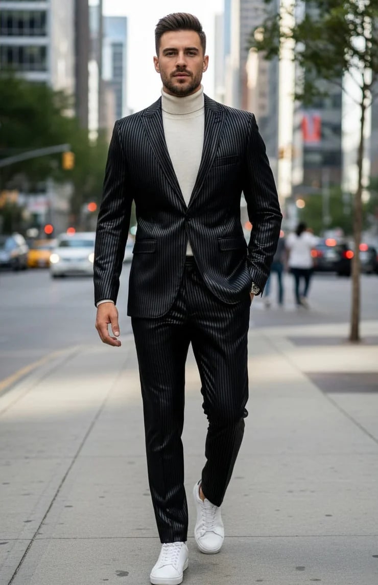 Mens One Button Side Vent Peak Lapel Suit Black - 34 Short or Extra Small