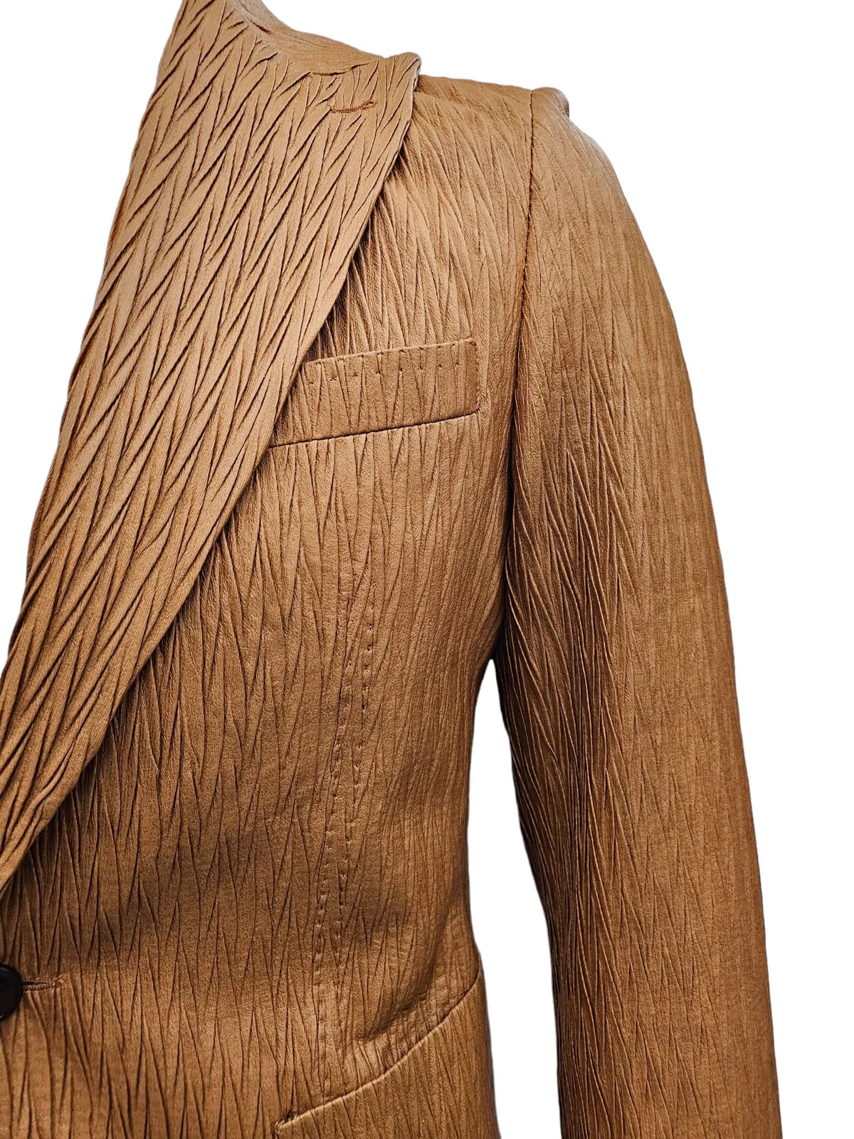 Mens 1 Button Peak Lapel Vegan Leather Suit Tan - 34 Short or Extra Small