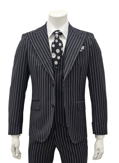 Black Pinstripe Slim Fit 3-Piece Suit — front view