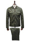 Mens Two Piece Slim Fit Faux Leather Casual Suit Olive