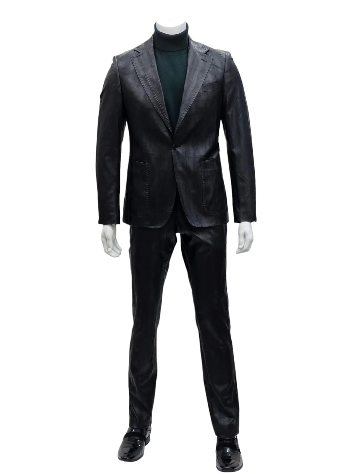 Mens Two Piece Slim Fit Suit One Button Notch Lapel Suit Black - 34 Short or Extra Small