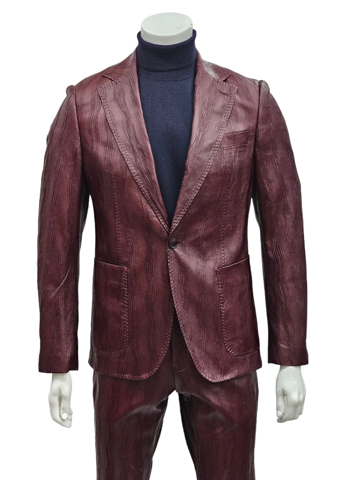 Mens One Button Notch Lapel Suit Burgundy - 34 Short or Extra Small