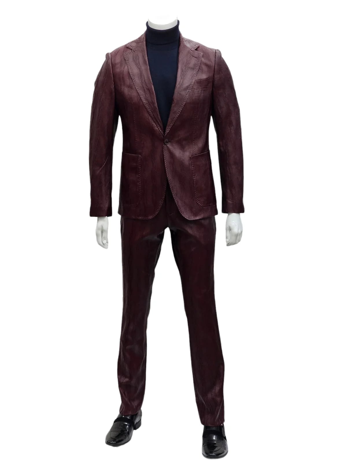 Mens One Button Notch Lapel Suit Burgundy - 34 Short or Extra Small