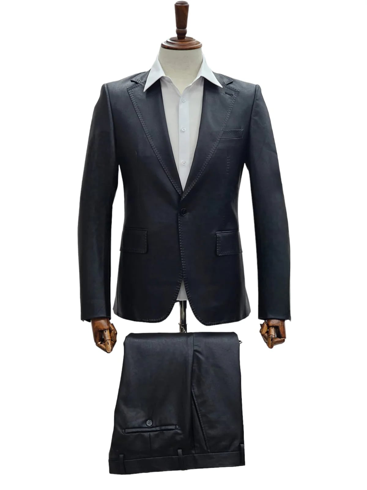 Mens 1 Button Slim Fit Leather Suit Black - 34 Short or Extra Small