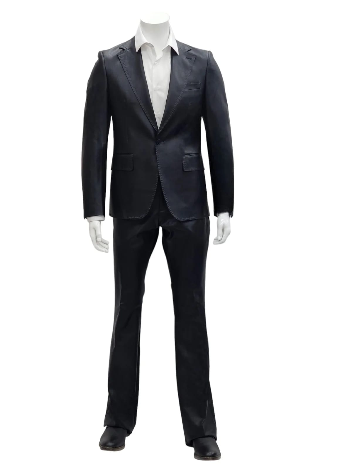 Mens 1 Button Slim Fit Leather Suit Black - 34 Short or Extra Small