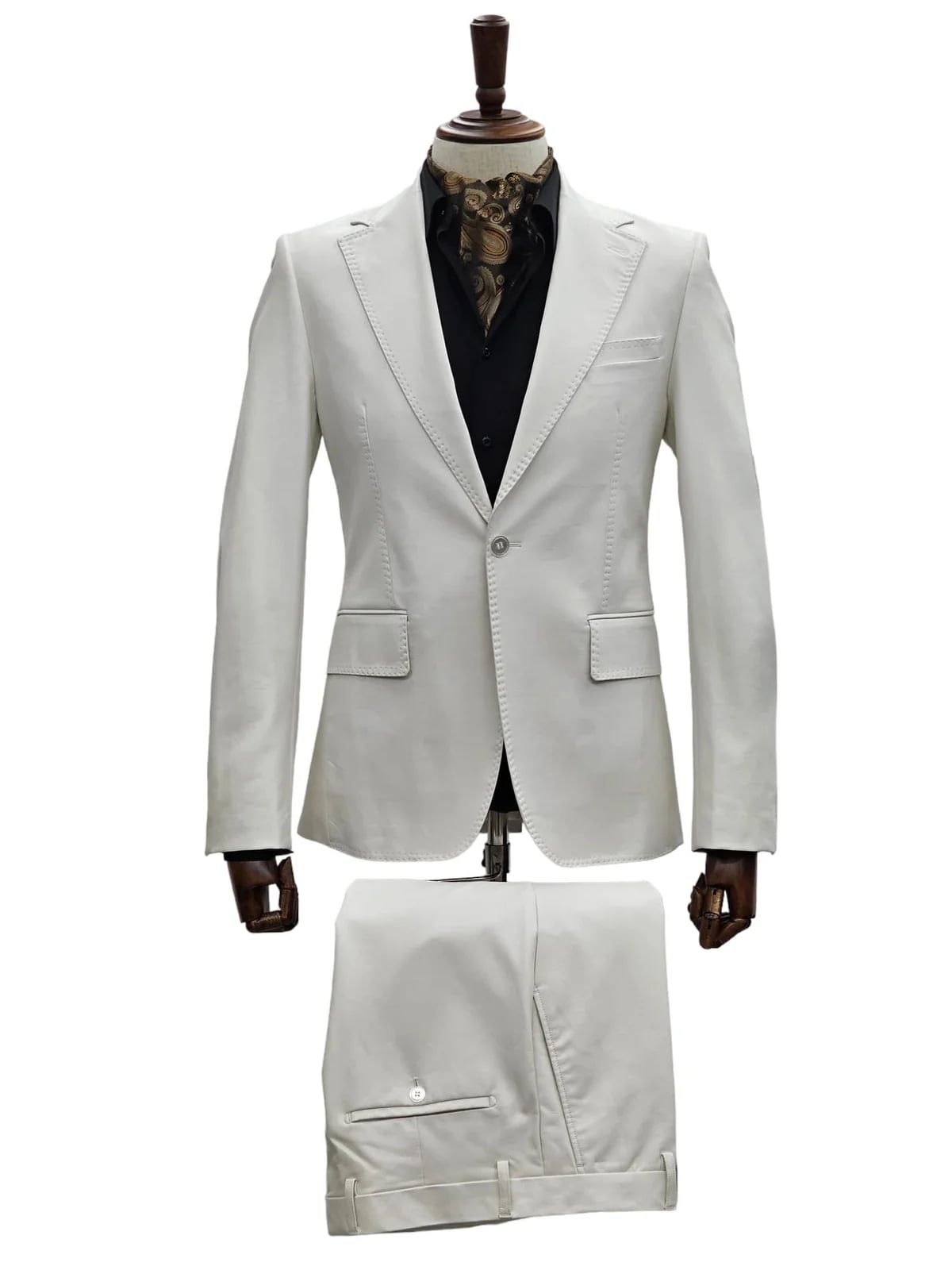 Mens 1 Button Slim Fit Leather Suit Bone - 34 Short or Extra Small