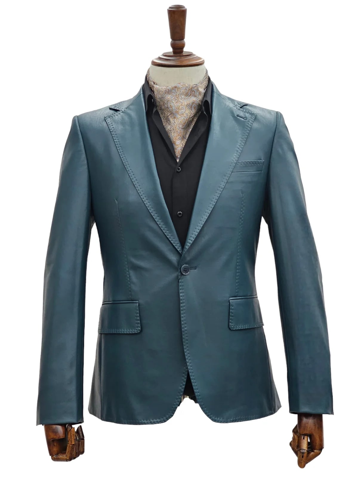 Mens 1 Button Slim Fit Leather Suit Blue - 34 Short or Extra Small