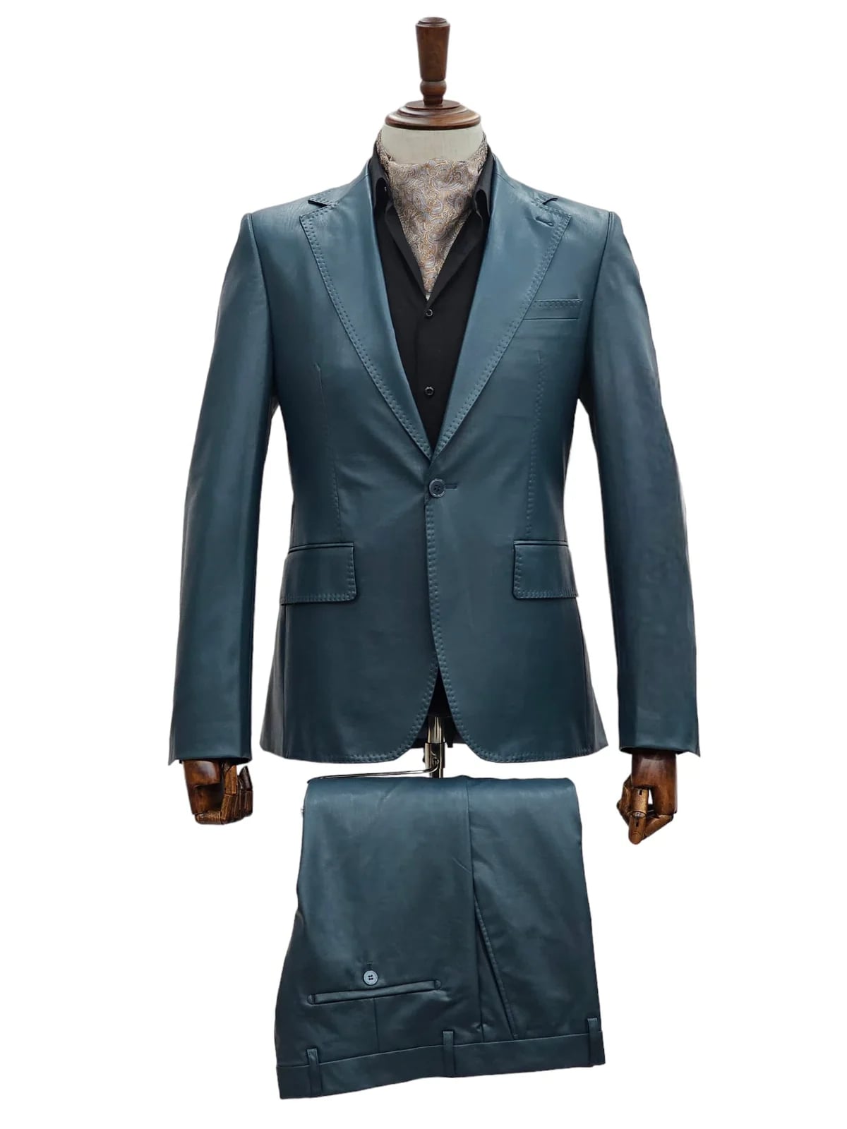 Mens 1 Button Slim Fit Leather Suit Blue - 34 Short or Extra Small