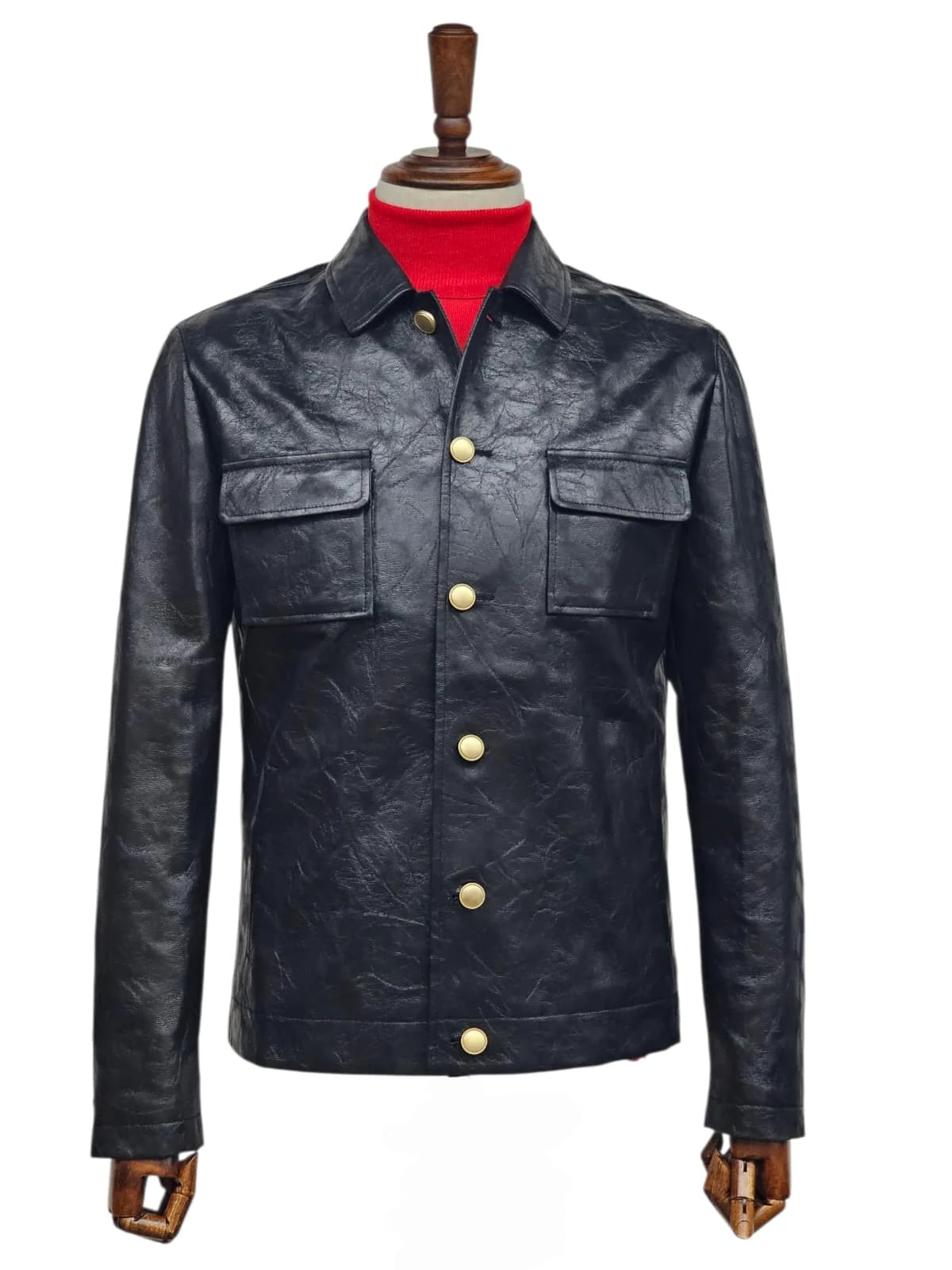 Mens Five Button Slim Fit Leather Suit Black - 34 Short or Extra Small