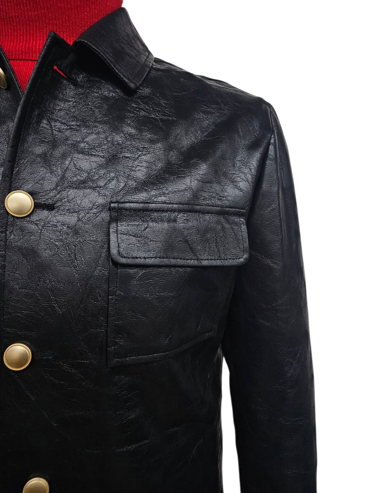 Mens Five Button Slim Fit Leather Suit Black - 34 Short or Extra Small