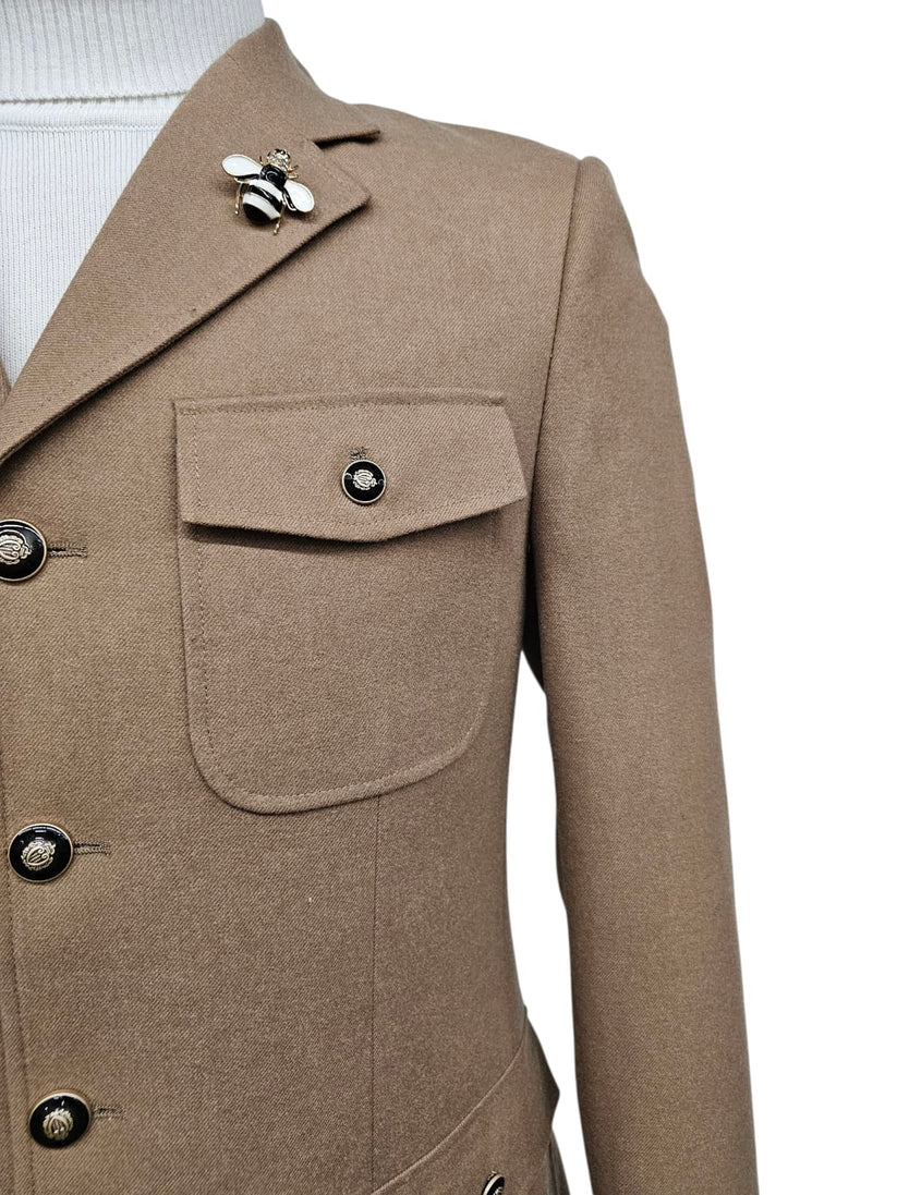 Mens Giovanni Testi Beige 2-Piece Suit – Slim Fit 4-Button Blazer with Patch Pockets - 34 Short or Extra Small