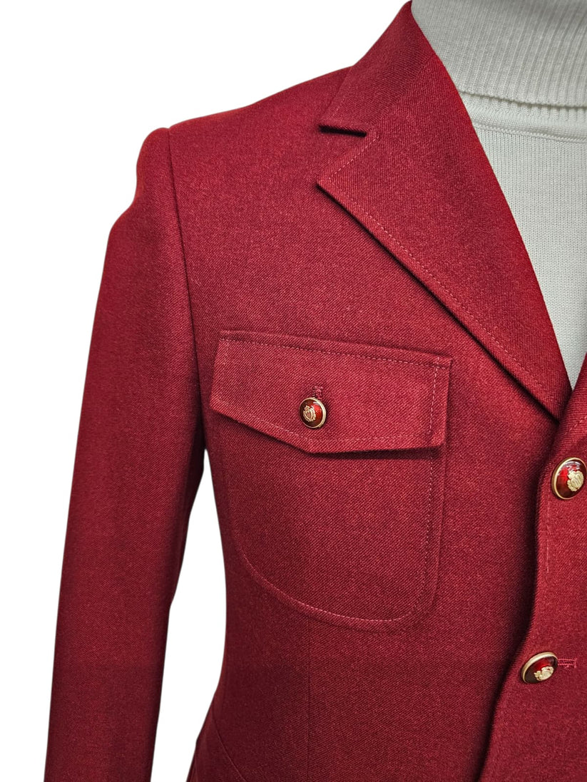 Mens Giovanni Testi 2 Piece Burgundy Suit – Slim Fit 4 Button Blazer with Notch Lapel & Flap Pockets - 34 Short or Extra Small