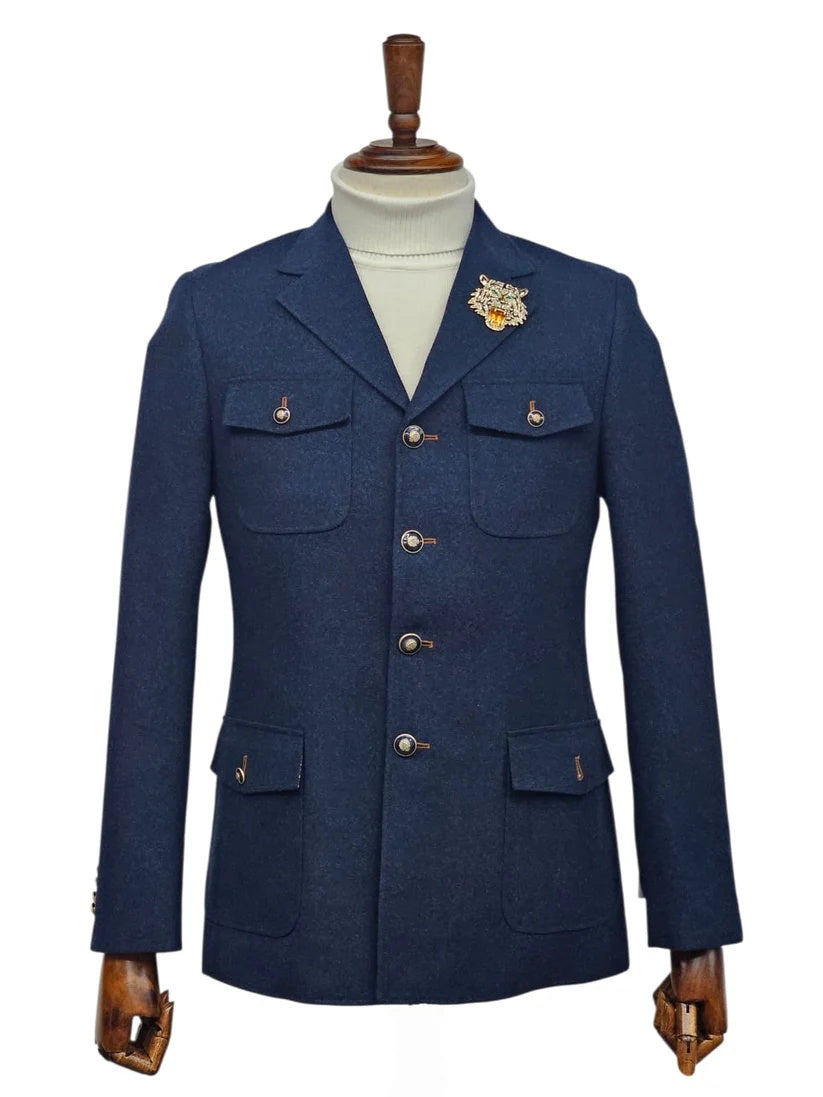 Mens Giovanni Testi 2 Piece Slim Fit Suit in Dark Blue – Classic 4 Button Notch Lapel Dress Suit - 34 Short or Extra Small