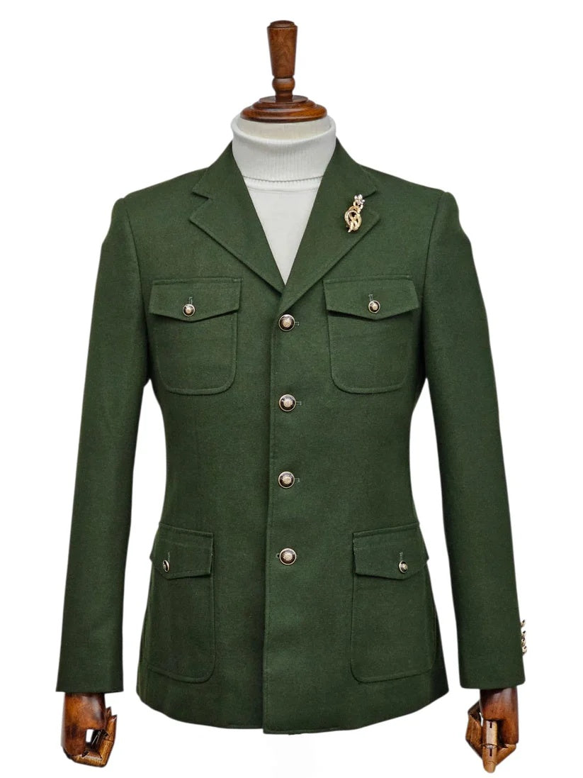 Mens Giovanni Testi Slim Fit Green Suit – 2 Piece 4 Button Formal Suit with Notch Lapel - 34 Short or Extra Small