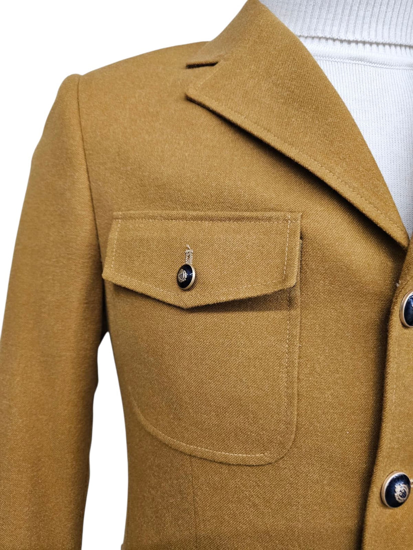 Mens Giovanni Testi Slim Fit 2 Piece Suit Mustard – 4 Button Notch Lapel & Flap Pockets - 34 Short or Extra Small