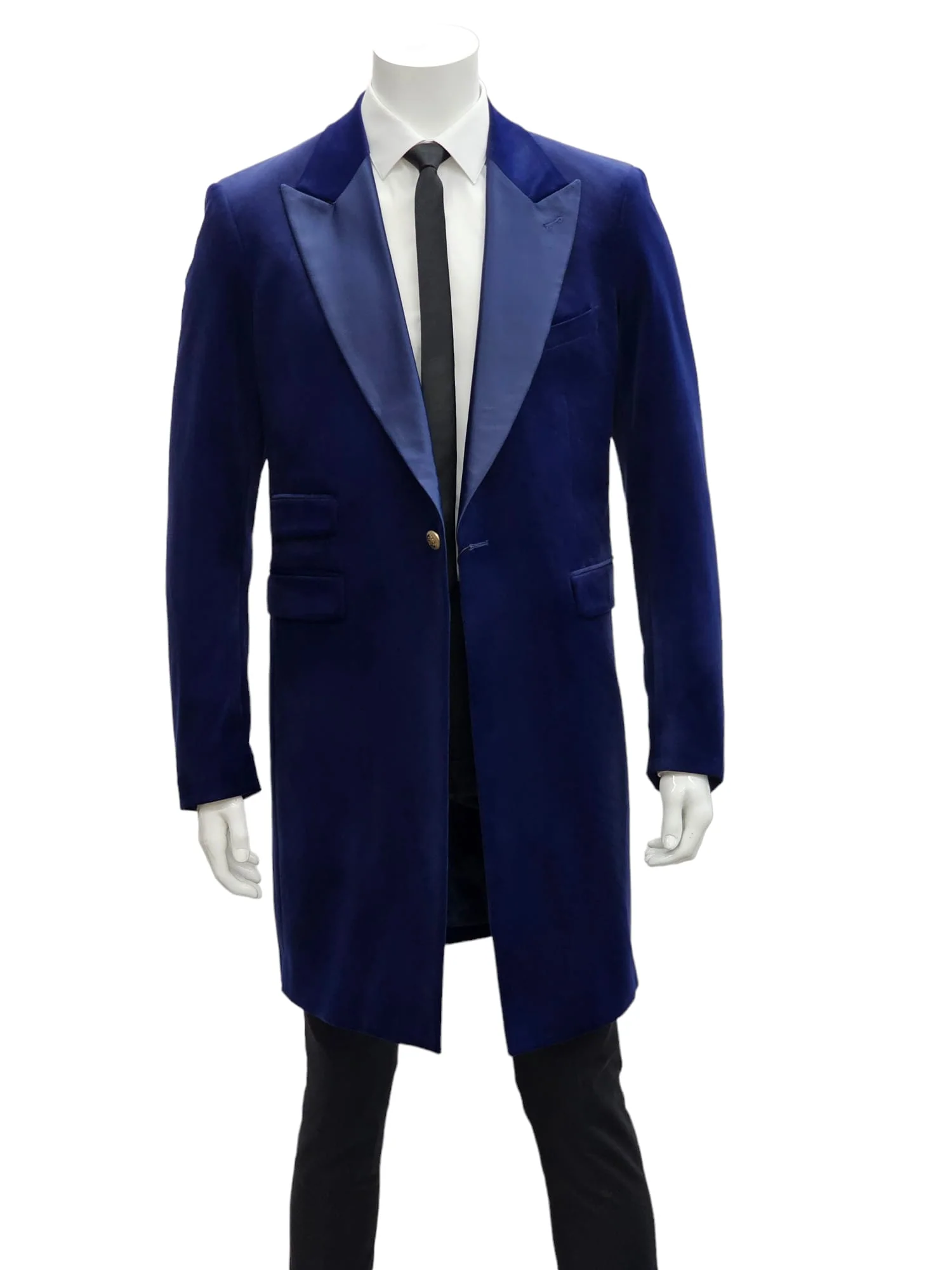 Mens Navy Velvet Victorian Tailcoat Tuxedo – Three Quarter Length Cutaway Stage And Wedding Jacket - Coat Size 38