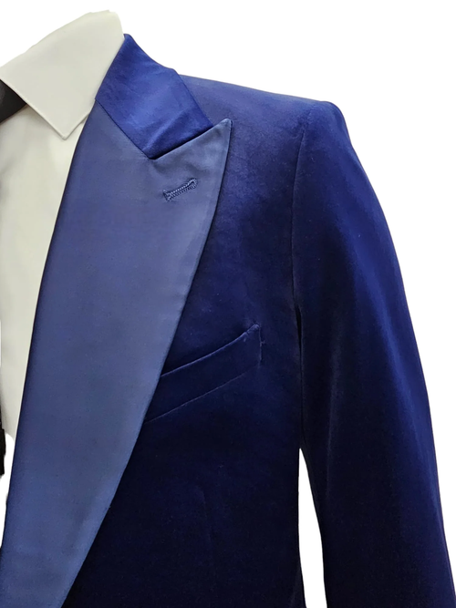 Mens Navy Velvet Victorian Tailcoat Tuxedo Three Quarter Length Cutaway Stage And Wedding Jacket