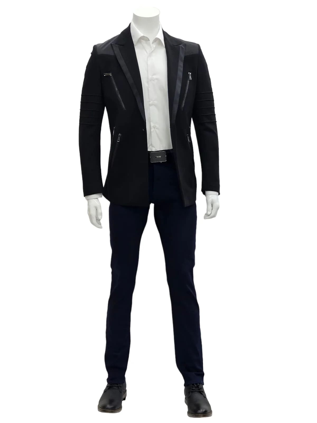 Mens Slim Fit One Button Notch Lapel Suit Black - 34 Short or Extra Small