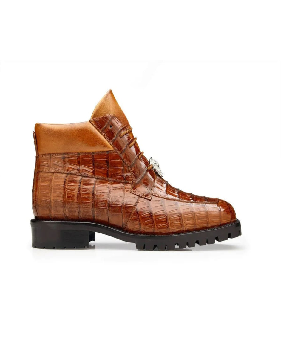 Belvedere Gallardo Men's Shoes Antique Sport Brown Exotic Caiman Crocodile Derby Split-toe Boots - 6 Standard / D / Medium