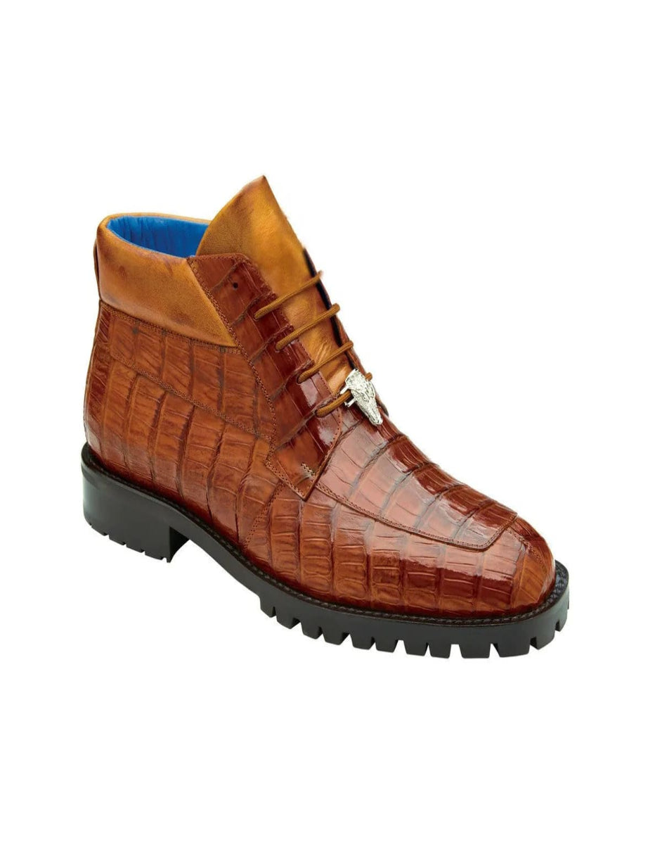 Belvedere Gallardo Men's Shoes Antique Sport Brown Exotic Caiman Crocodile Derby Split-toe Boots - 6 Standard / D / Medium