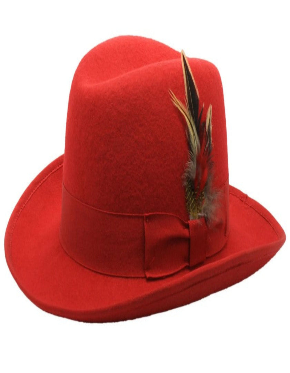 Red Dress Hat 1920s Fedora Style - Mens Classic Gangster Godfather Wool Dress Hat in Red - S