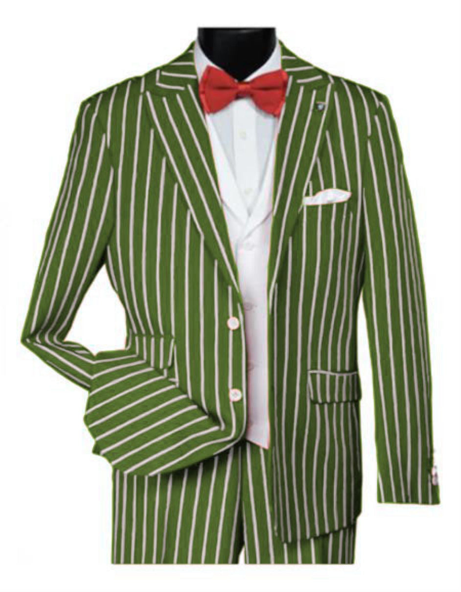 1920s Mens Vested Bold Gangster Pinstripe Suit in Lime - 34 Short or Extra Small