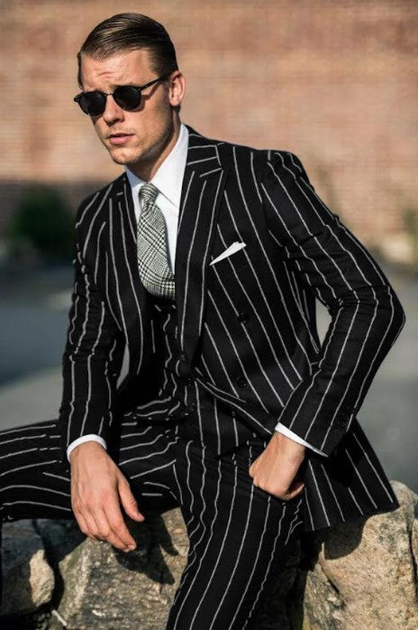 Black Pinstripe Suit - Gangster Suit - 1920's Suit - New Arrival - Coat Size 38